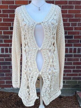 Vintage 90s Cream Cottagecore Knit Long Cardigan